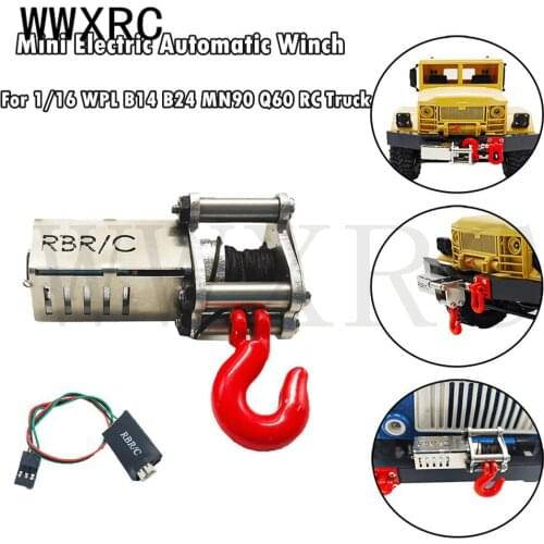 Automatic All-Metal Winch + 4CH Control Cable for 1/16 WPL B14 B24 B26 C14 MN90 MN91 Q60 Q61 RC Car DIY Upgrade Parts