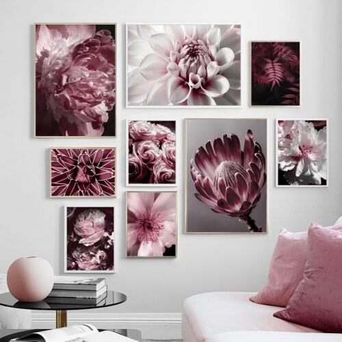Big Pink Peony Rose Flower Leaves Wall Art Canvas Painting Nordic Posters And Prints Wall Pictures For Living Room Salon Decor