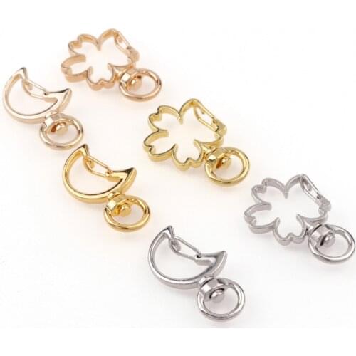 5pc Gold White K KC Gold Heart Keychain Bag Charm Key Ring Cherry Blossoms Moon Key Hook For DIY Keychains Jewelry Accessories