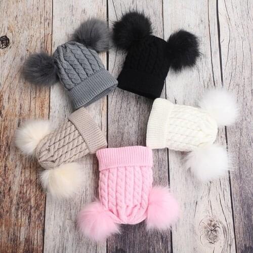 Children Hat Toddler Kids Baby Warm Winter Knit Beanie Cap Baby Boys Girls Fur Pom Pom Hat