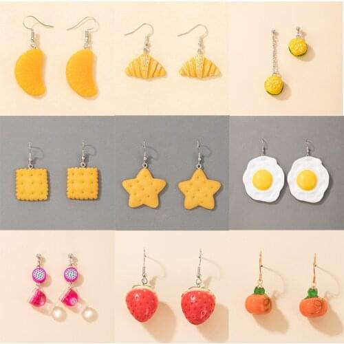 Docona New Fashion Fruit Vegetable Drop Earring for Women Charming Colorful Resin Geometric Earrings Party Jewelry Accessory