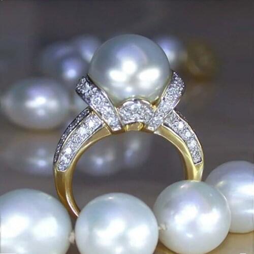 Elegant Gold Color Luxury Crystal Pearl Zircon Ring Fashion Fashion Romantic Women Ring Engagement Jewelry Gift
