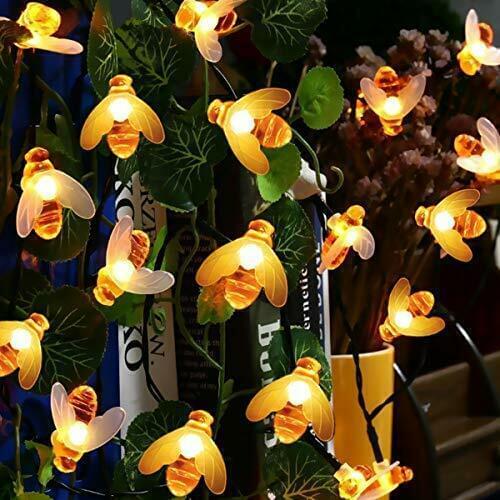 Solar Powered String Lights 200 LED Cute Honeybee 72FT 8 Modes Waterproof Fairy Decorative for Outdoor Gardens Patio Wedding