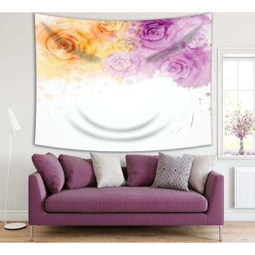 Tapestry Roses Watercolor Style Art in Fuchsia and Yellow Bright Colors Fun Romantic Theme