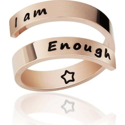 Stainless Steel Ring Jewelry Inspirational Motivational Rings for Best Friend I am Enough Adjustable Twist Rings Gift