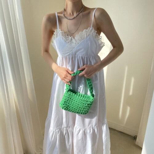 Korean Chic Summer French Lace V-Neck Waist Slim Sexy Long Halter Strap Dress Female