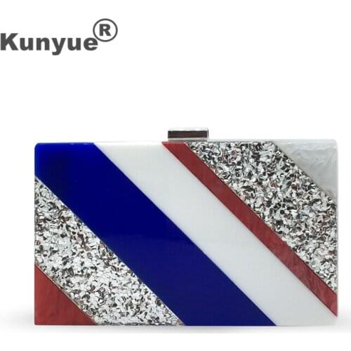 Stylish New Wallet Women Cute Stripe Acrylic Evening Bag Silver Sequins Dinner Party Prom Trendy Patchwork Clutch Purse Handbags