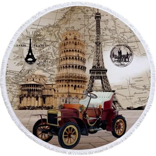 Hotsale Casegrace Retro Mandela Round Beach Towel With Tassels Vintage Big Ben Yaga Blanket Picnic Mat Flower Bath Towel