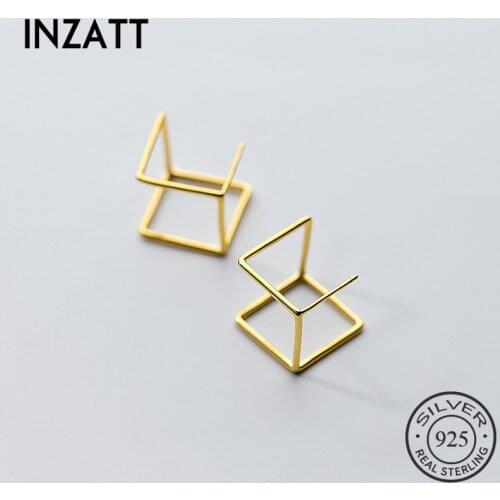 INZATT Punk MInimalist Geometric Square Hoop Earrings Charm 925 Sterling Silver Fine Jewelry For Women Accessories