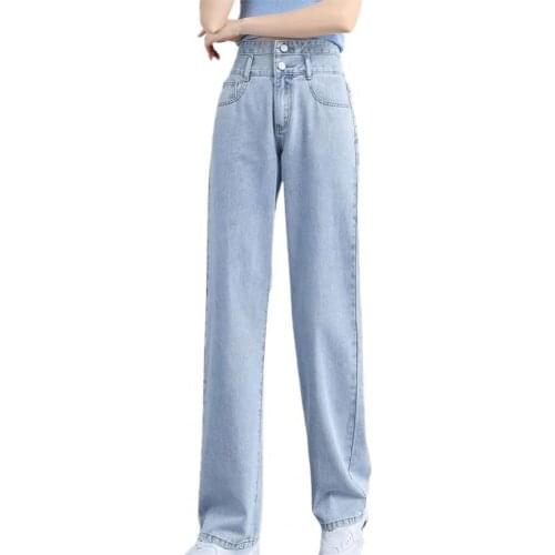 2021 Fashion Loose Jeans All-match Skin-friendly High Waist Multi Pockets Thin Denim High Waist Straight Wide Leg Jeans for Work