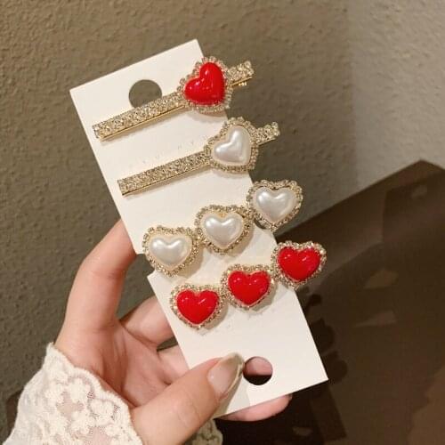Fashion Women Girls Red Heart Hairpins 2021 Trendy Geometric Headwear Side Clip Hair Jewelry Hair Accessories Salon Barrettes