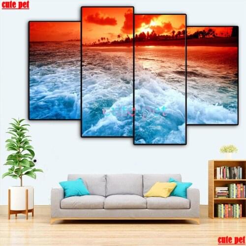 Diamond Painting Beach in the sunset Living room fresco diamond embroidery landscape cross stitch rhinestone mosaic decor 4PCS