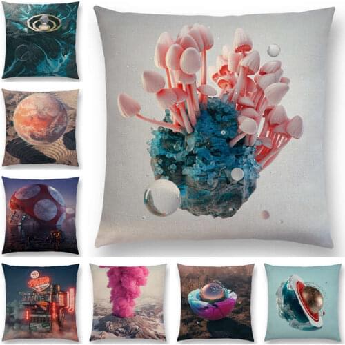 Newest 3d Print Surreal World Amazing Scenery Cushion Cover Metal Sculpture Sofa Throw Pillow Case