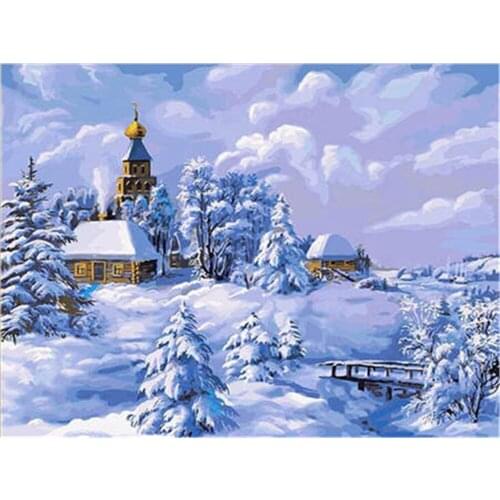 Landscape Winter Snow Scenery Printed Canvas 11CT Cross Stitch DIY Embroidery Set DMC Threads Hobby Knitting Package