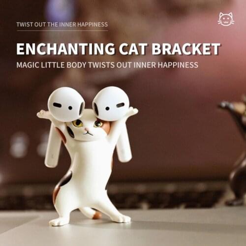 ZK30 Dancing Cat Earphone Stand For AirPods Headset Penholder Desktop Bluetoot INS Display Stand Cute Doll Handmade Decoration