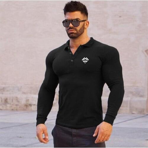 Brand New Breathable Mens Running Polo Shirt Fitness Men Stretch Cotton Long Sleeve T Shirt Spring Mens Gym Polo T-Shirts