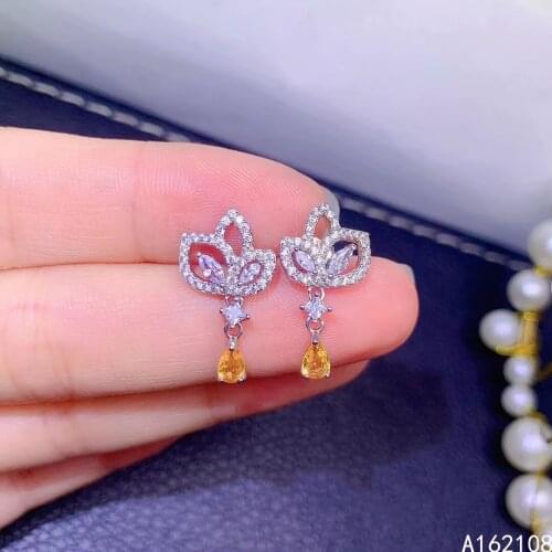 Fine Jewelry 925 Sterling Silver Inset With Natural Gems Womens Luxury Trendy Plant Drop Yellow Sapphire Earrings Ear Studs Sup