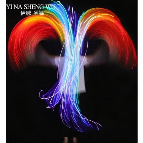 Belly Dance LED Silk Fans 180x90cm Stage Performance Props Unisex Mixed Color Rainbow LED Dance Fans 300pcs LED Beads 1pc/1pair