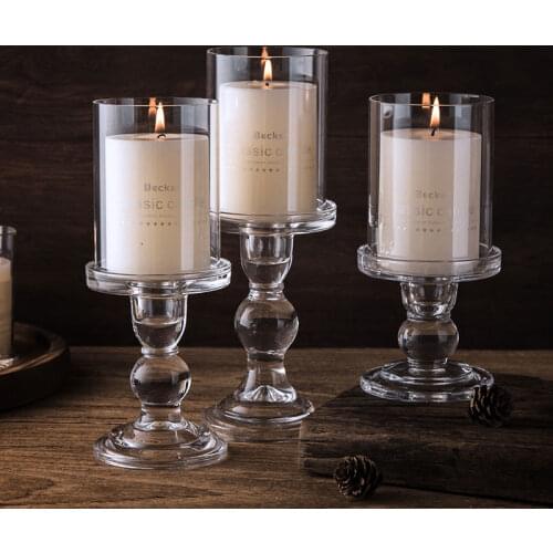 Nordic Glass Candle Holder with Cover for Tealight Candlestick Home Decoration Crystal Pillar Candle Stand Wedding Candelabra