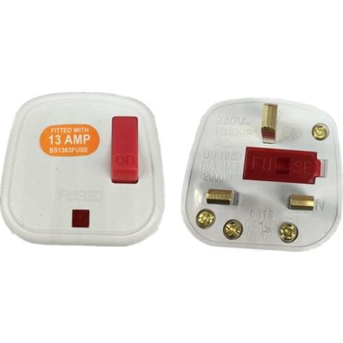 Standard Grounding 13A 3 Pin UK Power Plug With Fused Led Switch Rewireable Wiring Power Socket Adapter Electric Plug Outlet