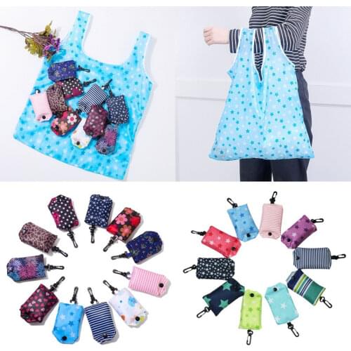 Fashion Waterproof Portable Folding Shopping Bag Large Reusable Bags Foldable Handle Bag Eco Tote Market Grocery Bag