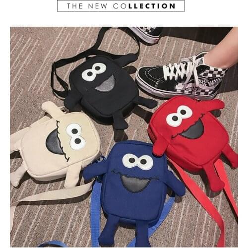 Sesame street cookie canvas messenger shoulder crossbody bag cell phone pocket cute cartoon purse