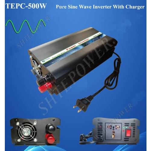 TEPC-500W pure sine wave inverter with charger 500W power DC 12V 24V input Off Grid Tie system 50Hz/60Hz AC output 110V/220V