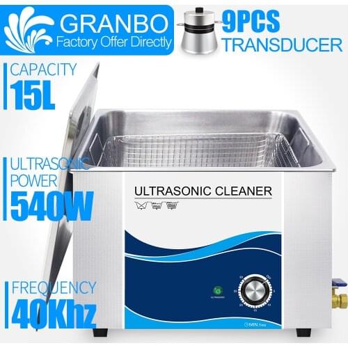 GRANBO 15L 540W Ultrasonic Cleaner Bath Timer Ultrasound Bath with Stainless Baskets For Hardware Golf Ball Chains Rust Oil