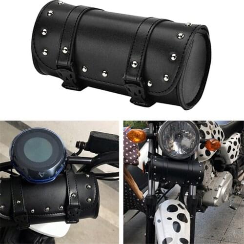 Universal Motorcycle Bag Front Fork Tool Saddle Handlebar Bag Side Bag PU Leather Waterproof Black Brown Green 2 Fixing Belts