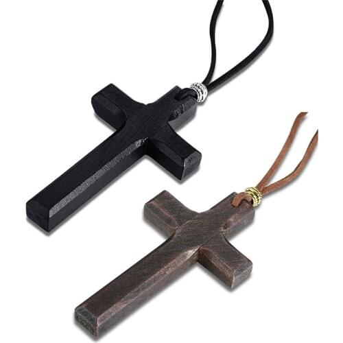 Vintage Hand Fashion Cross Pendant Unisex Style Brown and Black Christian Jesus Cross N00813