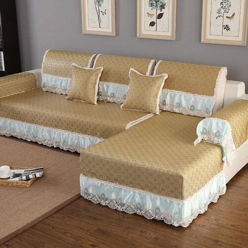 High Quality Cool Rattan Seats Sofa Cover Combination Kit Fabric On-slip Sofa Cushion Lace Sofa Set Towel Backrest Pillowcase