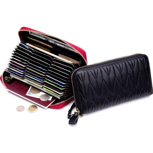 Genuine Leather Womens Wallet Zipper Long Holders Plaid Box Wallets Women 2018 Passport Cover Coin Pocket Lady Card Holder W200