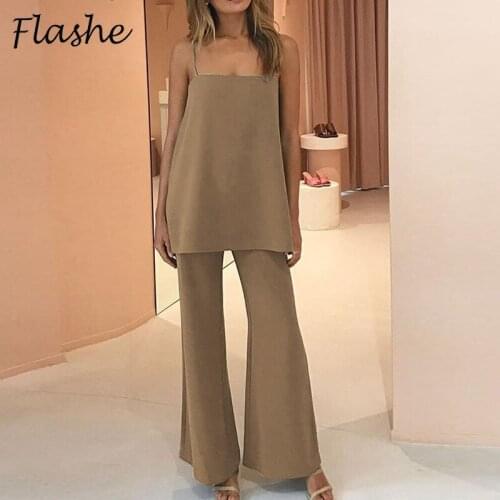 Casual Two Pieces Suits Women Spaghetti Camisole Long Pants Summer Leisure Wear High Street Daily Set Lady Fashion Outfits
