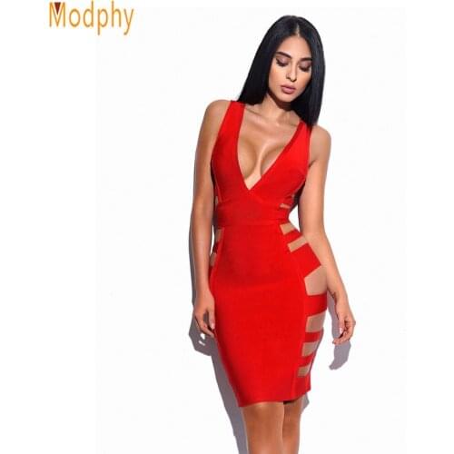 2021 New Women Sexy Side Cut Hollow Out V-Neck Busty Rayon Elastic Stretchy Mini Celebrity Party hl Bandage Dress Dropship HL978