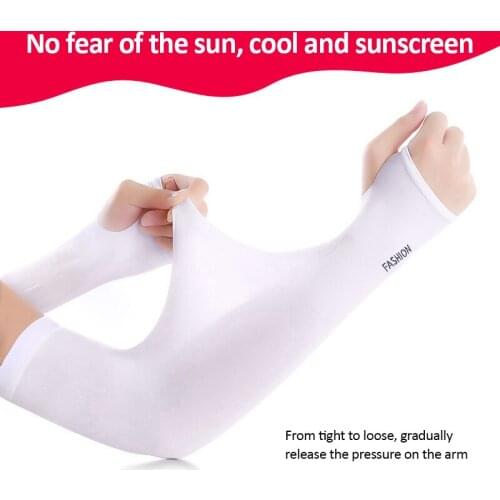 1 Piar Ice Fabric Arm Sleeves Mangas Warmers Summer Sports UV Protection Running Cycling Driving Reflective Sunscreen Bands