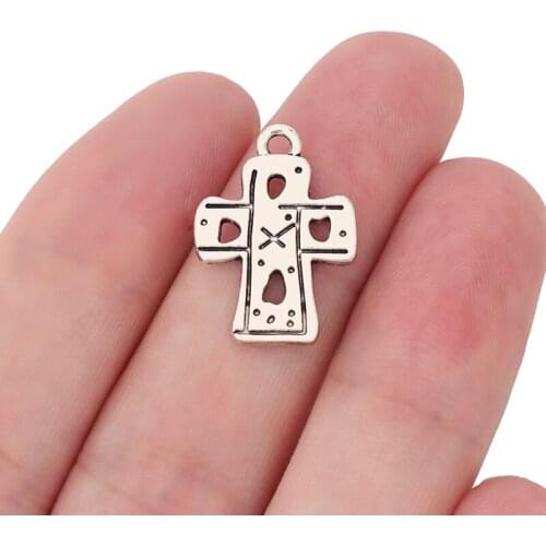 20 x Tibetan Silver Cross Charms Pendnats Beads for Bracelet Necklace Jewelry Making Findings 22x16mm