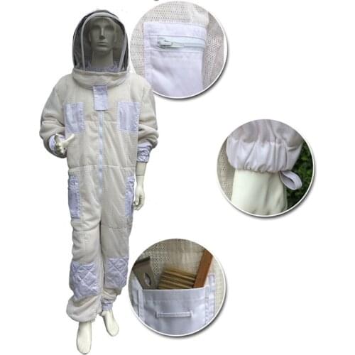 3 Layers Fully Ventilated Beekeeping Suit with Fir-Against Fencing Veil, Round Veil Triple Layers Vented Beekeeping Suit