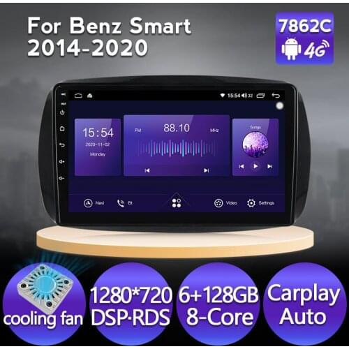 9" 6+128G DSP RDS Android 11 Car Multimedia Player For Mercedes Benz Smart 2014-2020 GPS Navigation Support Cooling Fan SWC BT