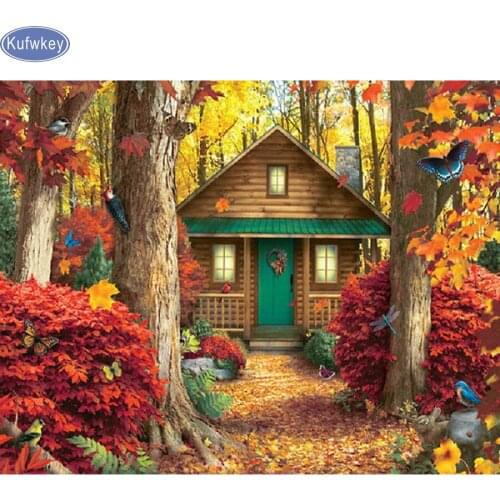 Diy diamond painting cross stitch kits full square diamond embroidery Mosaic forest house pattern Home Decor unfinished