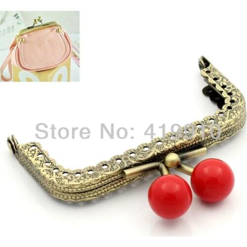 Free Shipping-2PC Metal Frame Kiss Clasp Arch For Purse Bag Parts Accessories Antique Bronze Red Ball 7.8x6cm J2626-Red