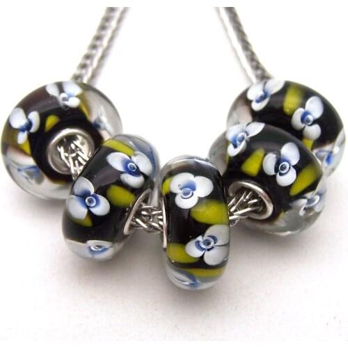 JGWG3111 5X 100% Authenticity S925 Sterling Silver Beads Murano Glass beads Fit European Charms Bracelet diy jewelry Lampwork