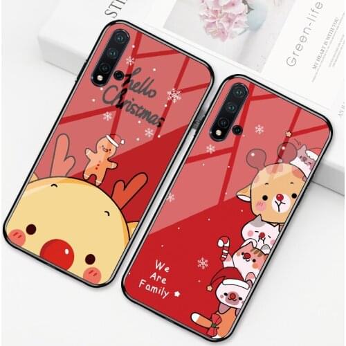 For OPPO Reno 4 2F 2Z ace 2 Z 3 Pro Case Red Christmas Elk Hard Tempered Glass Cover For OPPO Reno 10x zoom K1 K3 k5 A7X Funda