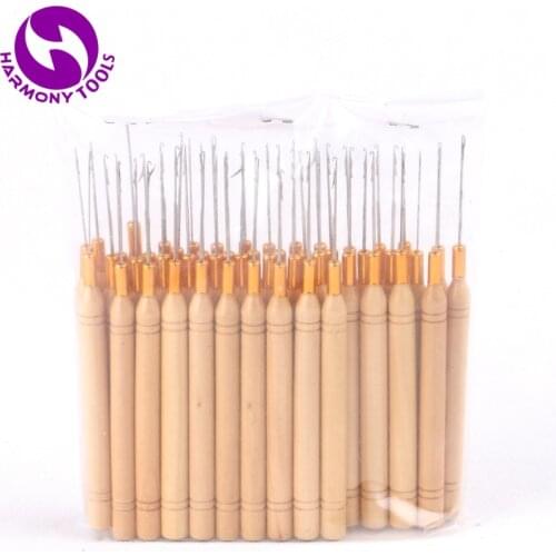 Cheap Shipping 80 pieces Wooden Handle Threader hook needle pulling needle hair beads tools loop for micro hair extensions tools