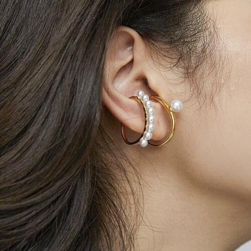 Street Shot Popular Jewelry Fashion Manifold Pearl Ear Clip 2 Pieces Set Non Perforated Earrings