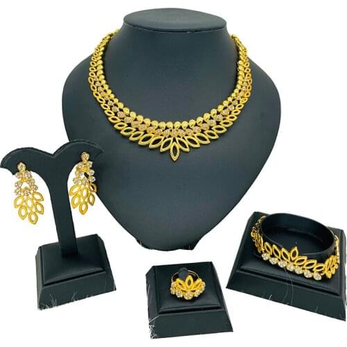 Dubai Women gold color Luxury Jewelry sets of India Nigeria African Ethiopia Bride wedding Jewelry gifts Necklace Wholesale