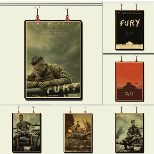 Fury Brad Pitt Tiger Sherman tank Hollywood Home Furnishing decoration Kraft Movie Poster Drawing core Wall stickers