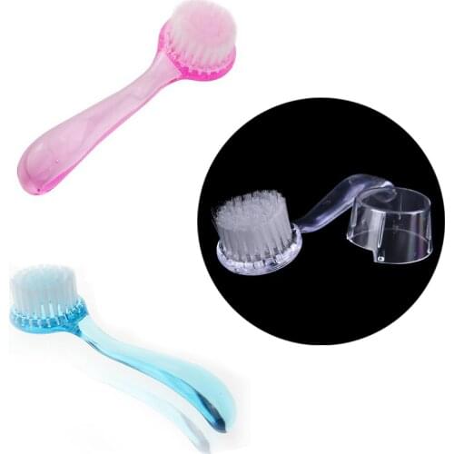 Nail Tool Round Head Make Up Washing Brush Plastic Professional Nail Art Dust Cleaning Brush with Cap Manicure Pedicure