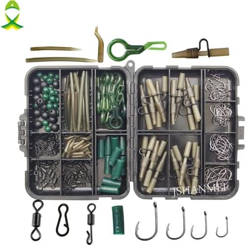 JSM 160pcs/lot Carp Fishing Tackle Kit Box Lead Clips/Beads/Hooks/Tubes/Swivels Baiting Terminal Rigs Carp fishing Tackle Box
