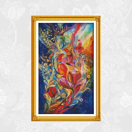 Joy sunday Colorful Peacocks Aida Cross-stitch Paintings Counted Canvas DIY Handmade Embroidery Sets for Needlework Crafts