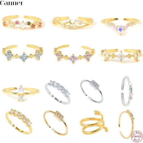 Canner Real 925 Sterling Silver Rings For Women Wedding Open Adjustable Colorful Zircon Rings Fine Jewelry Gifts For GirlFriends